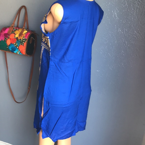 Floral Embroidered Artisan Royal Blue Tunic - Picture 12 of 12